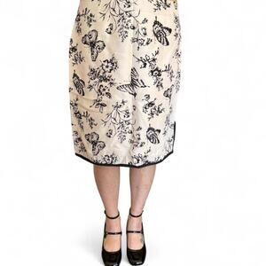 Sandra king black cream floral midi skirt